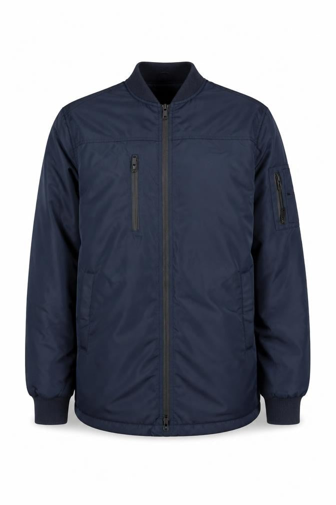 Villain Men's Blue Mid-Length Bomber Jacket Size M Polyester Zip