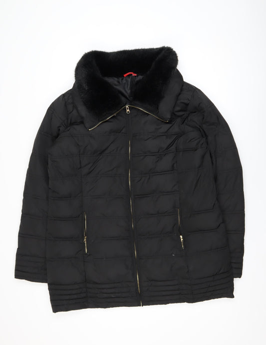 Tissaia Women Black Faux Fur Collar Mid-Length Puffer Coat Size 20