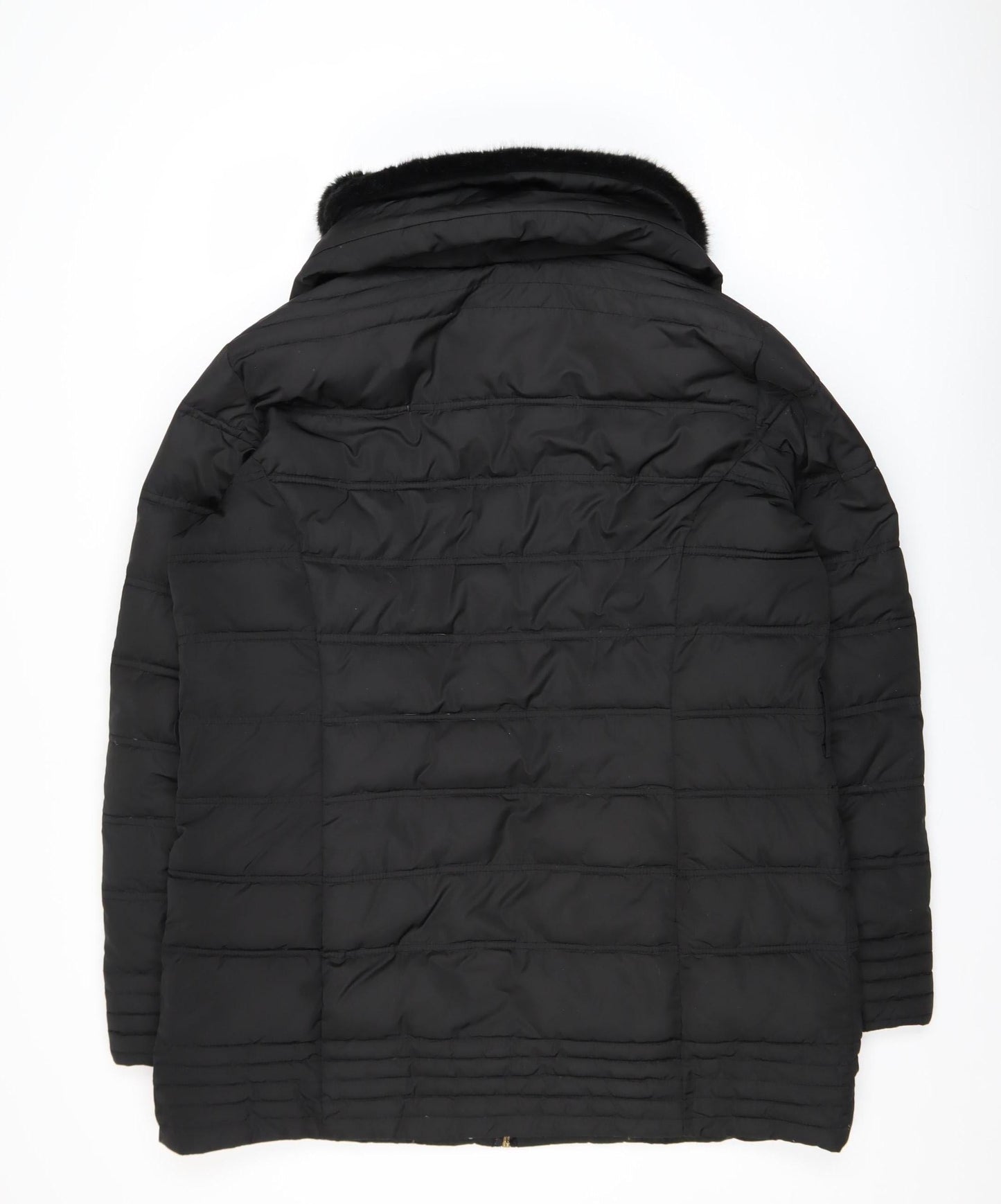 Tissaia Women Black Faux Fur Collar Mid-Length Puffer Coat Size 20
