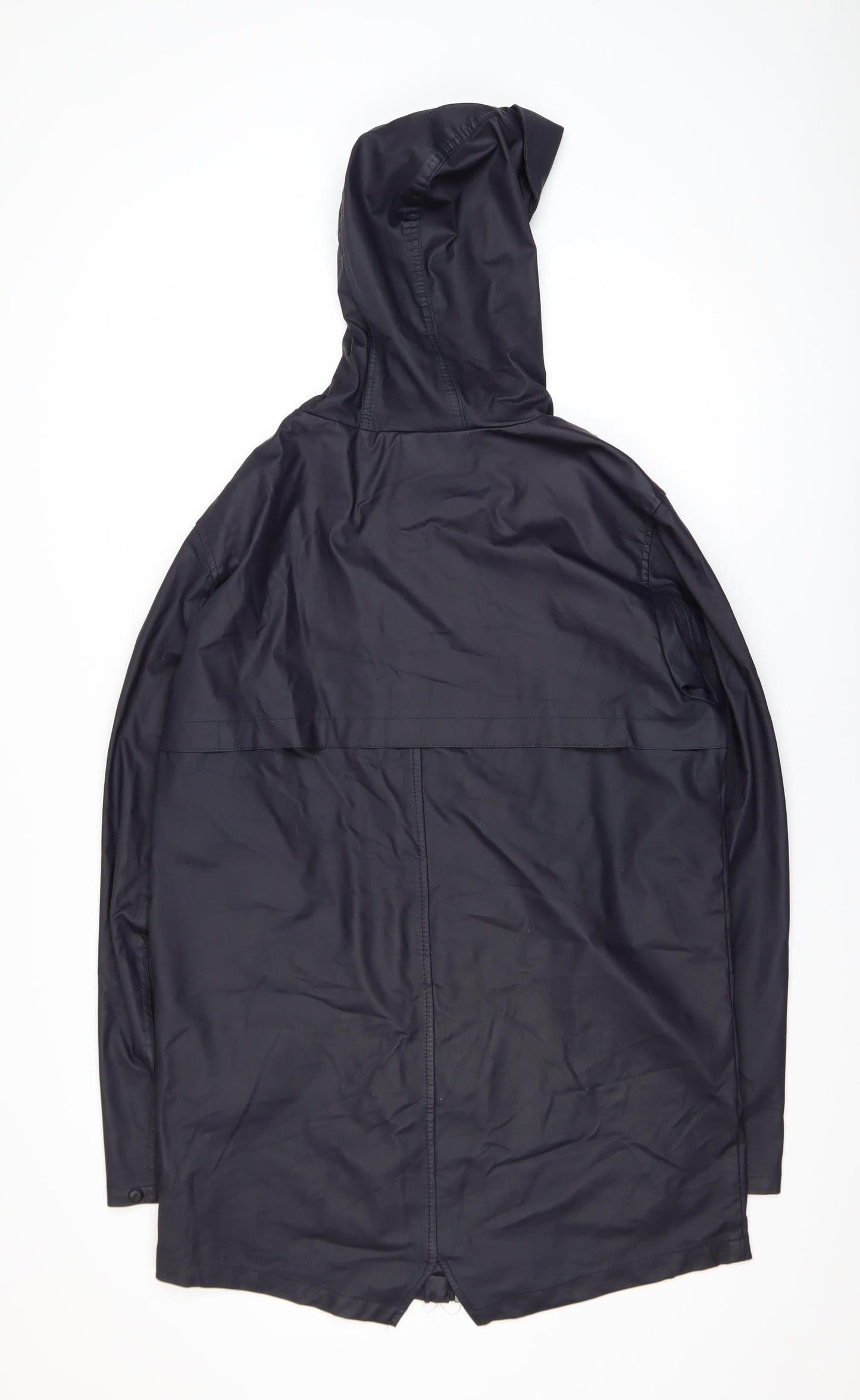 Pull & Bear Women's Blue Waterproof Hooded Long Rain Coat Size 12