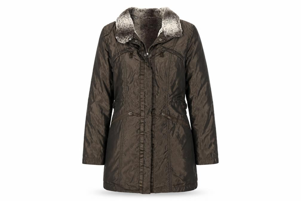 Nicole Miller Women's Brown Faux Fur Lined Long Parka Coat Size S