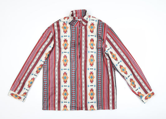 MISSLOOK Men's Multicoloured Aztec Fleece Shacket L Zip Jacket