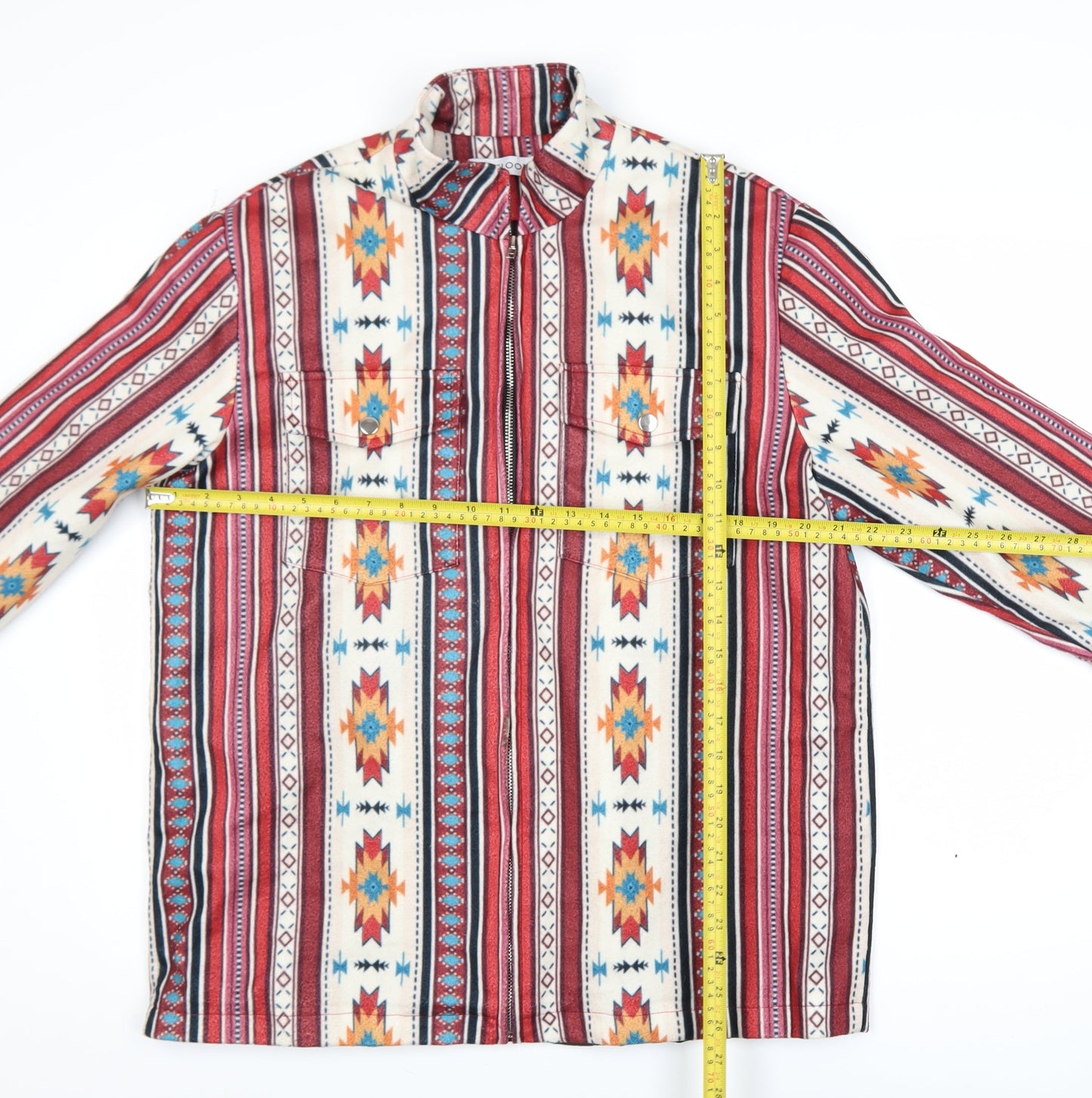 MISSLOOK Men's Multicoloured Aztec Fleece Shacket L Zip Jacket