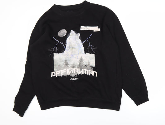 BoohooMAN Men's Black Graphic Wolf Sweatshirt Size S Regular Fit