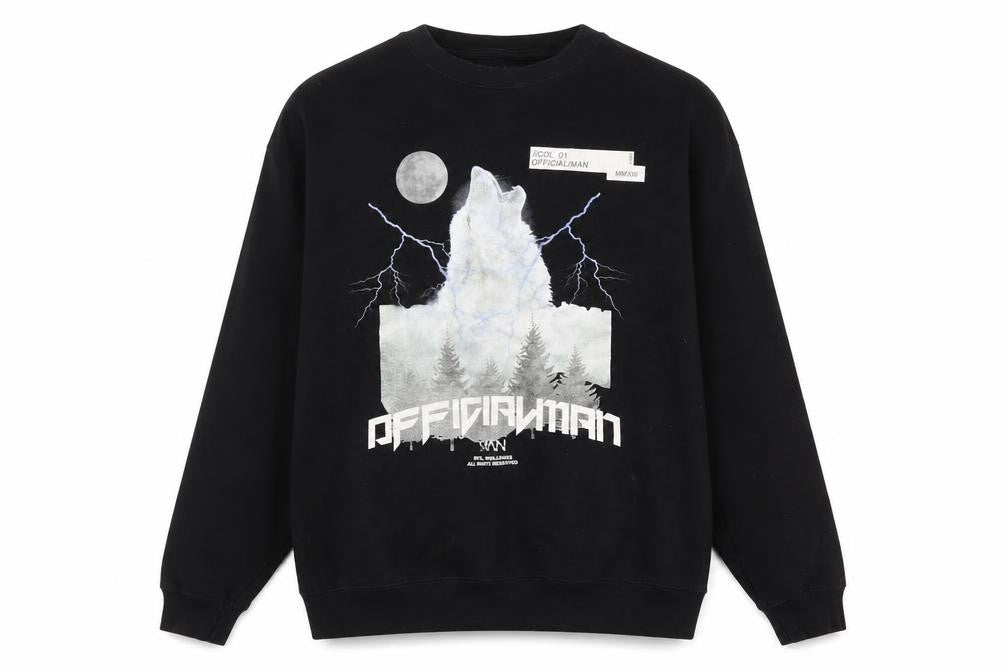 boohooMAN Men's Black Graphic Wolf Sweatshirt Size S Regular Fit