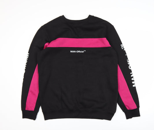 boohooMAN Men's Black & Pink Pullover Sweatshirt M Graphic Logo Crew Neck