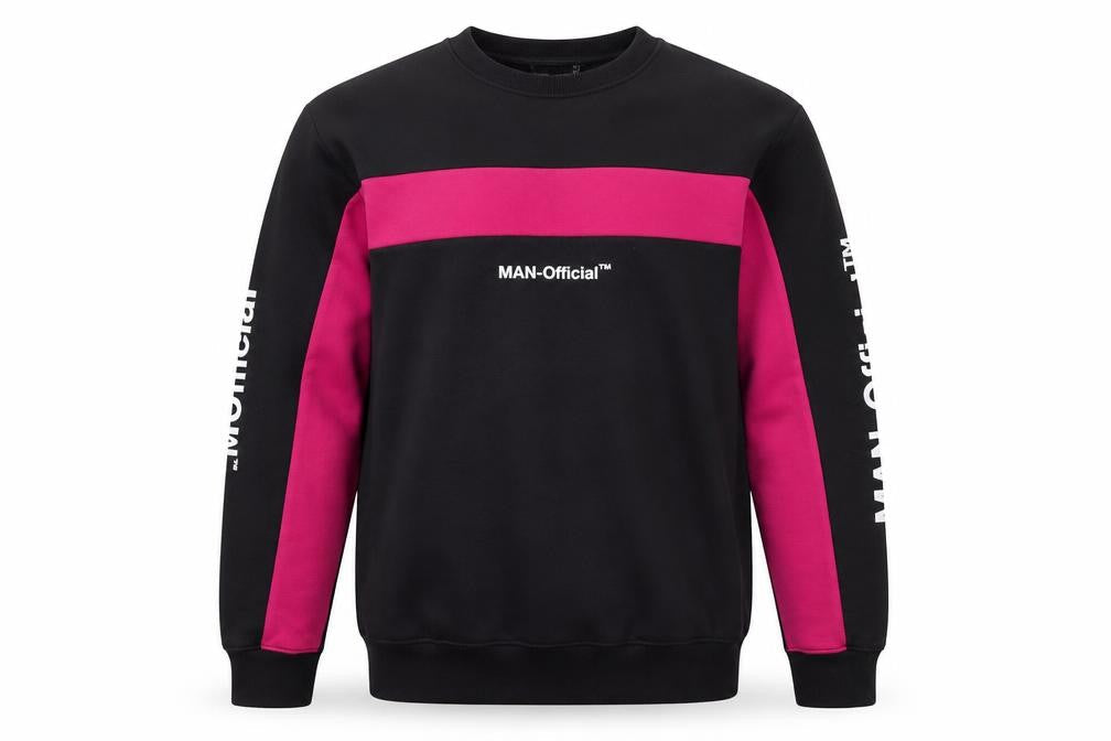 boohooMAN Men's Black & Pink Pullover Sweatshirt M Graphic Logo Crew Neck