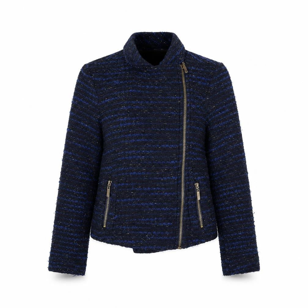 Linea Weekend Women's Blue Tweed Biker Jacket Size 8