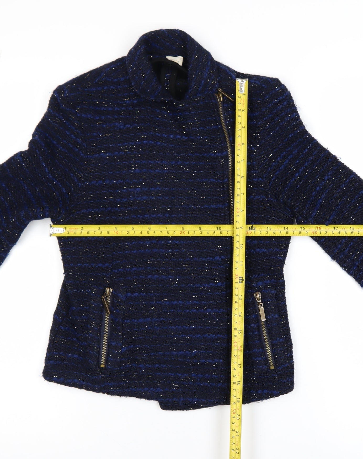 Linea Weekend Women's Blue Tweed Biker Jacket Size 8