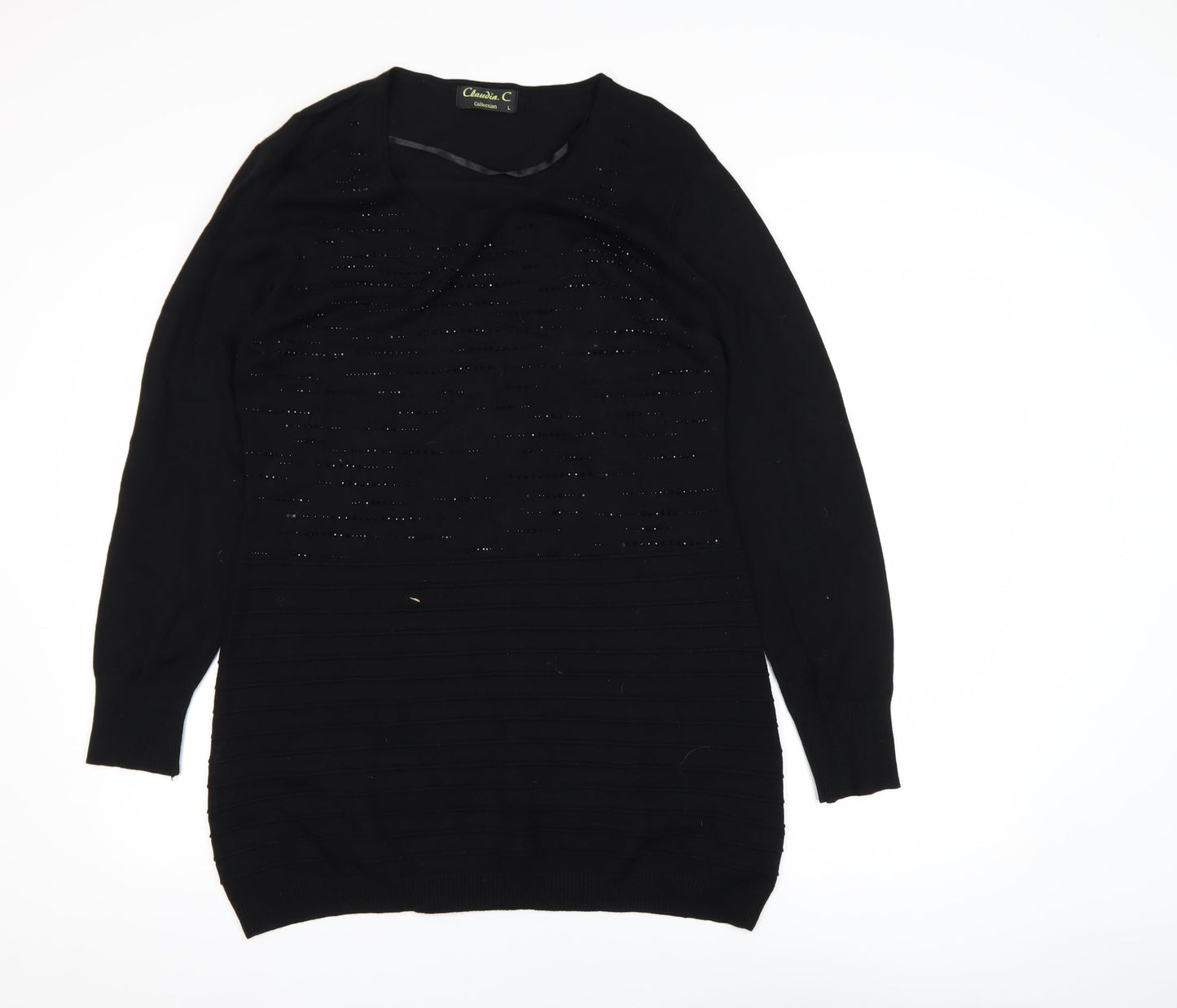 Claudia C Women's Black Long Sleeve Tunic Viscose Knit Top L