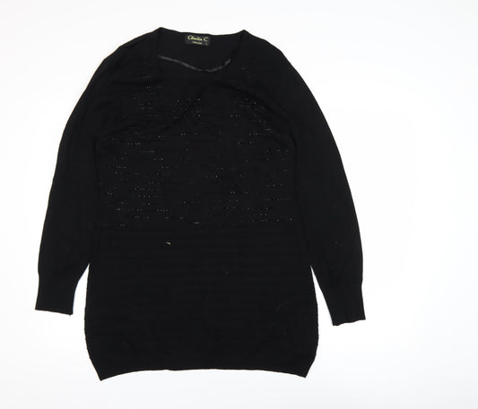 Claudia C Women's Black Long Sleeve Tunic Viscose Knit Top L