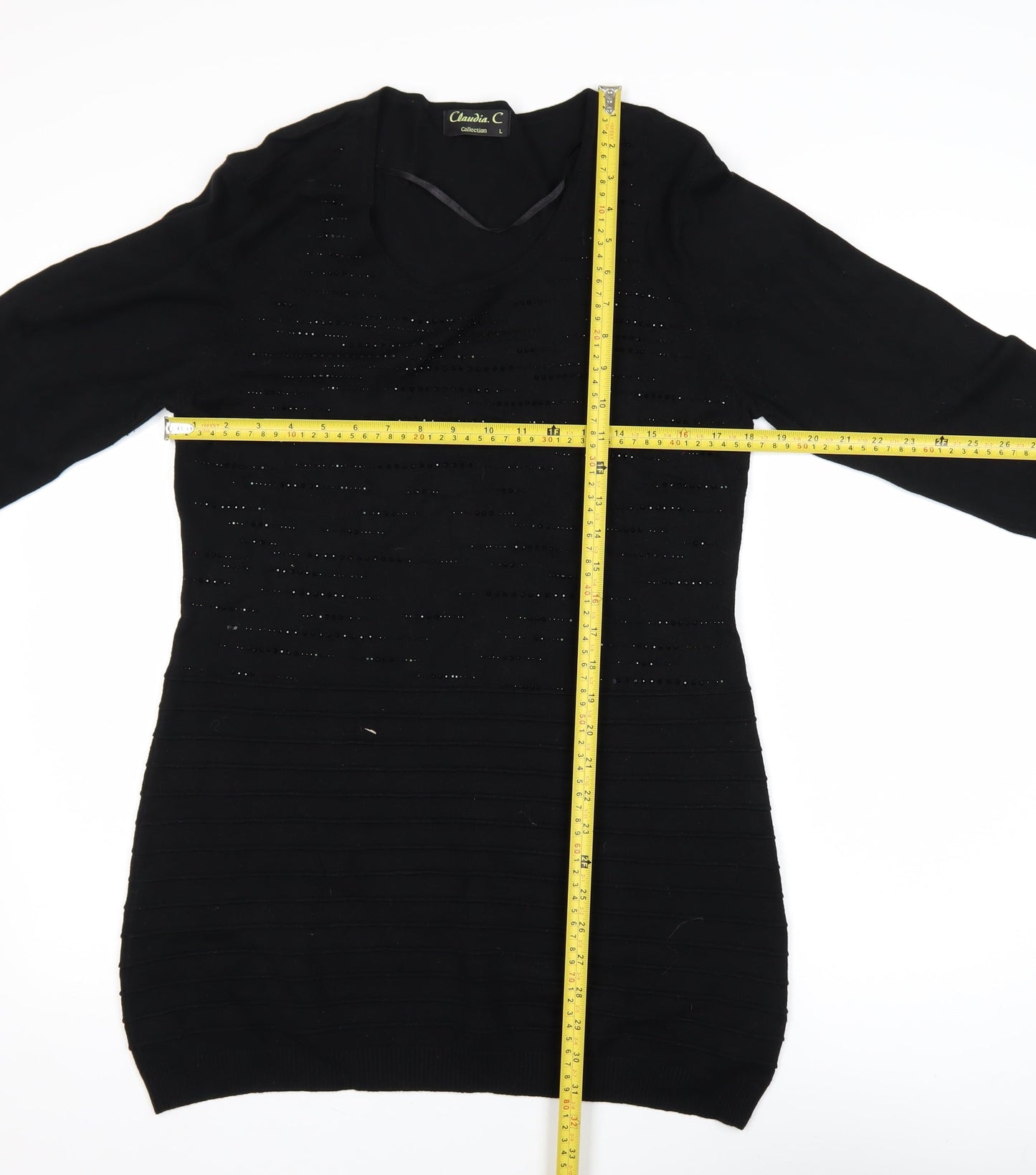 Claudia C Women's Black Long Sleeve Tunic Viscose Knit Top L