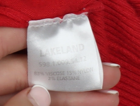 Lakeland Womens Red Roll Neck Button Knit Top Size 12