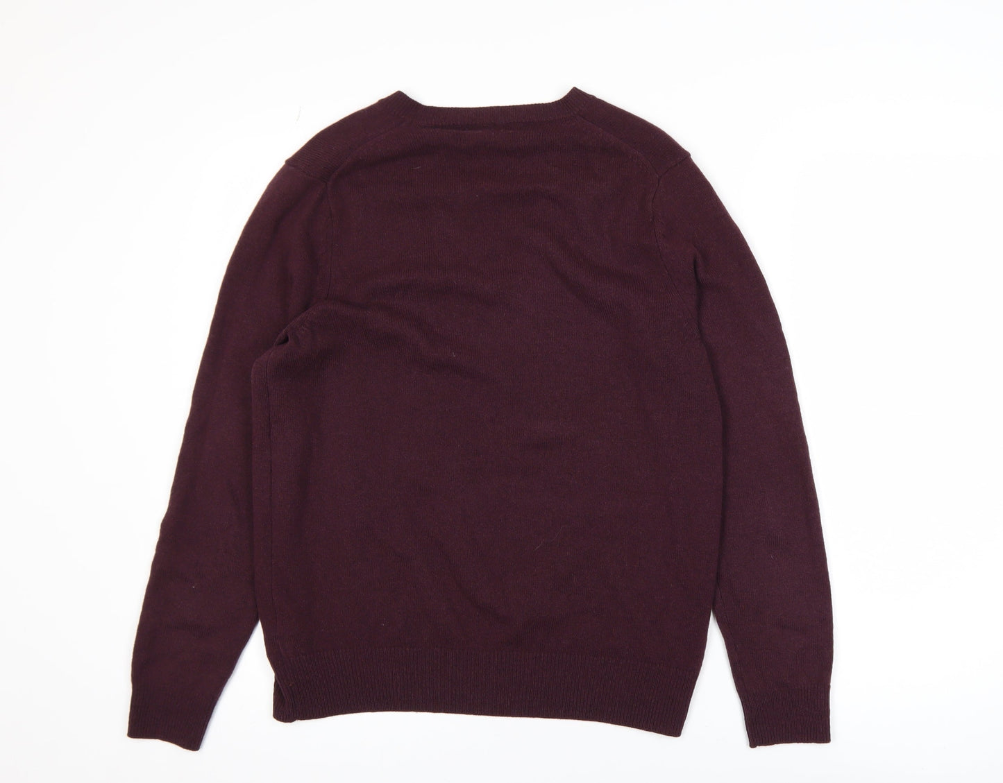 Marks and Spencer Men's Purple Wool V-Neck Jumper Size M