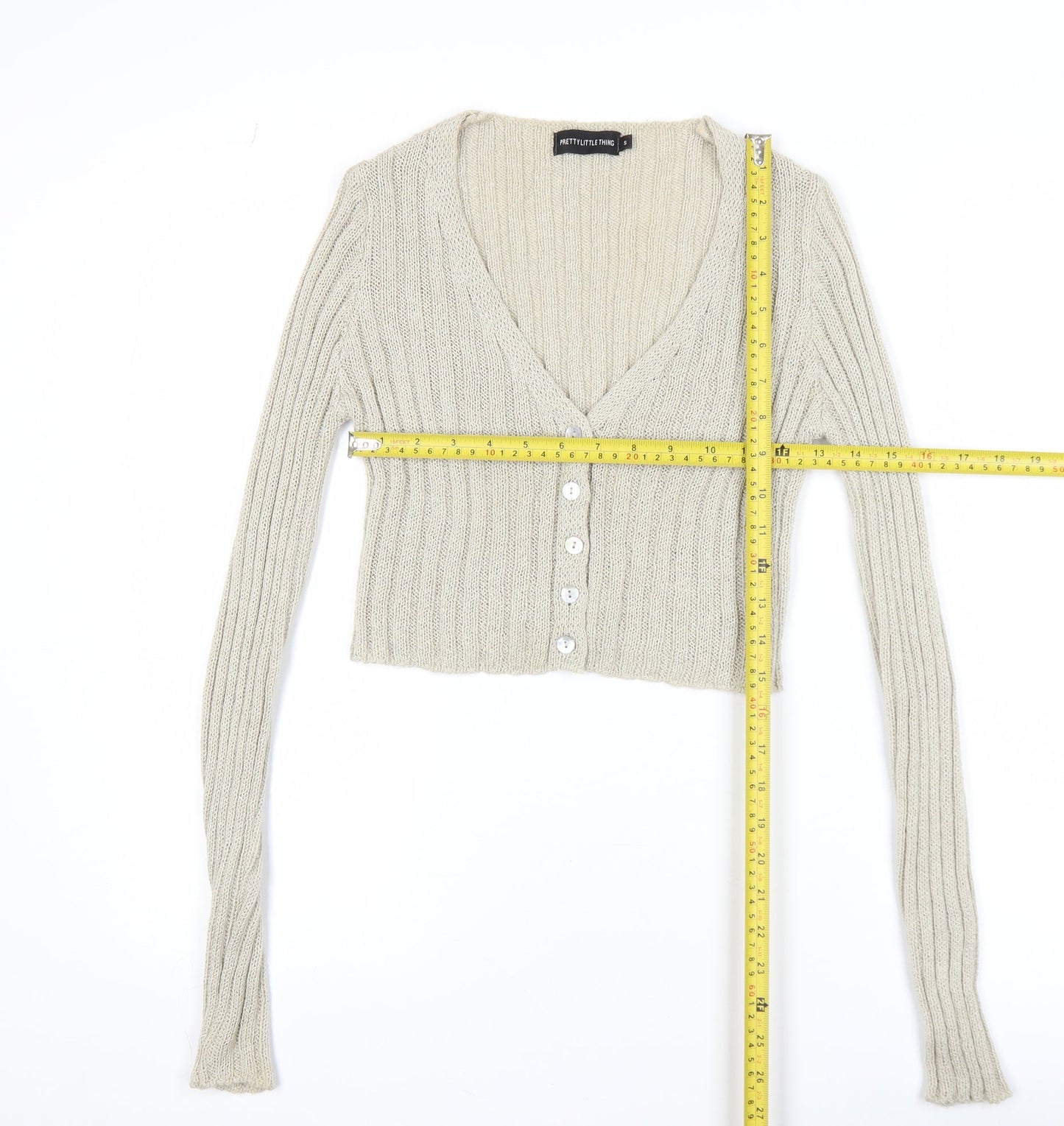 PrettyLittleThing Women's Beige Knit Button Cardigan Size S
