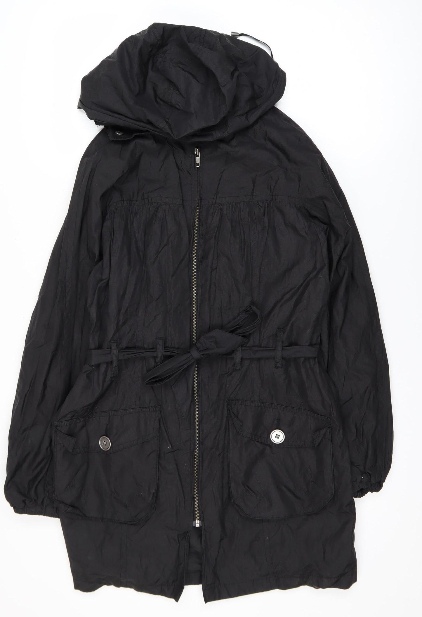 Marks and Spencer Women’s Black Hooded Belted Parka Coat Size 10