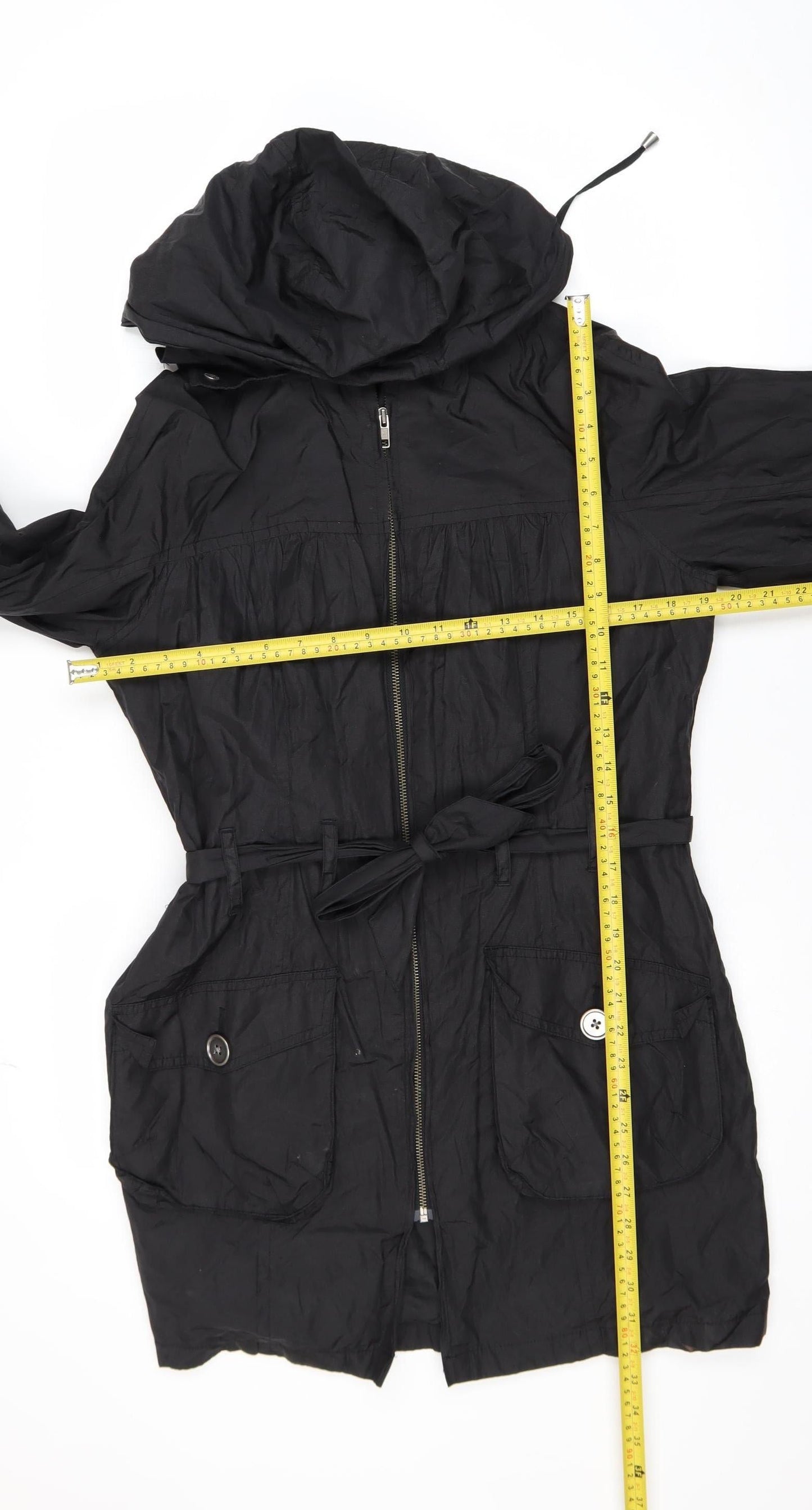 Marks and Spencer Women’s Black Hooded Belted Parka Coat Size 10