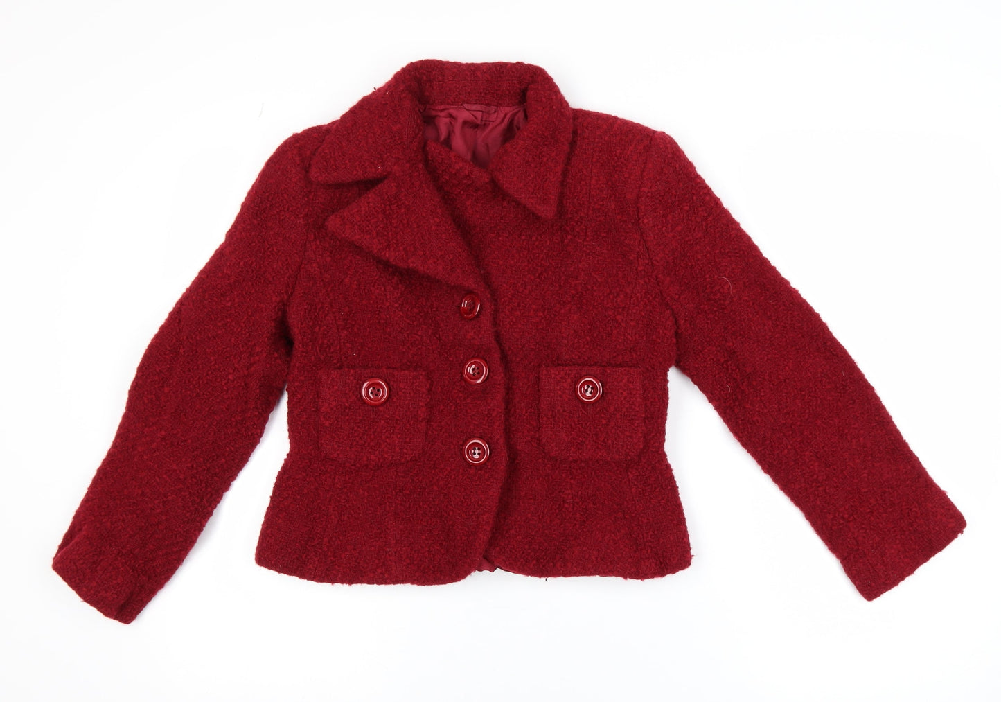 Hobbs Womens Red Wool Blend Classic Short Blazer Size 14