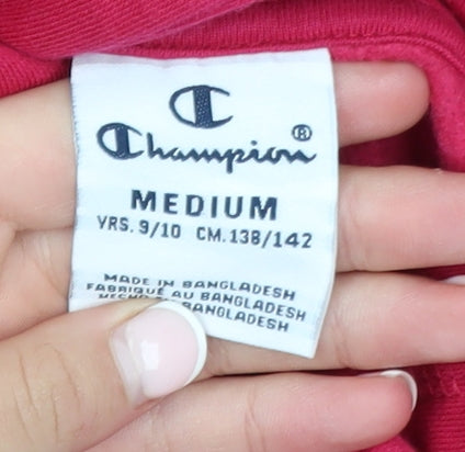 Champion Girls Pink Pullover Hoodie Medium 9-10 Years Logo Fleece