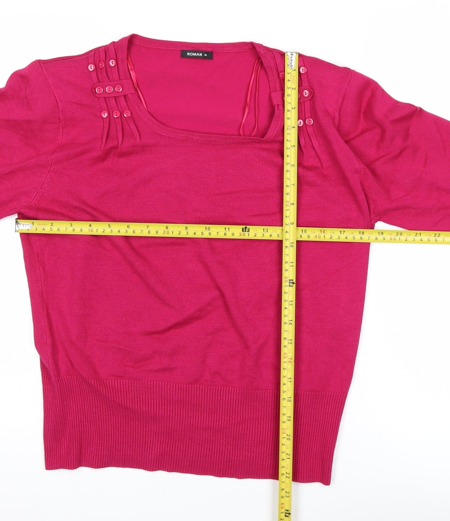 Roman Women’s Pink 3/4 Sleeve Knit Square Neck Blouse Size 16