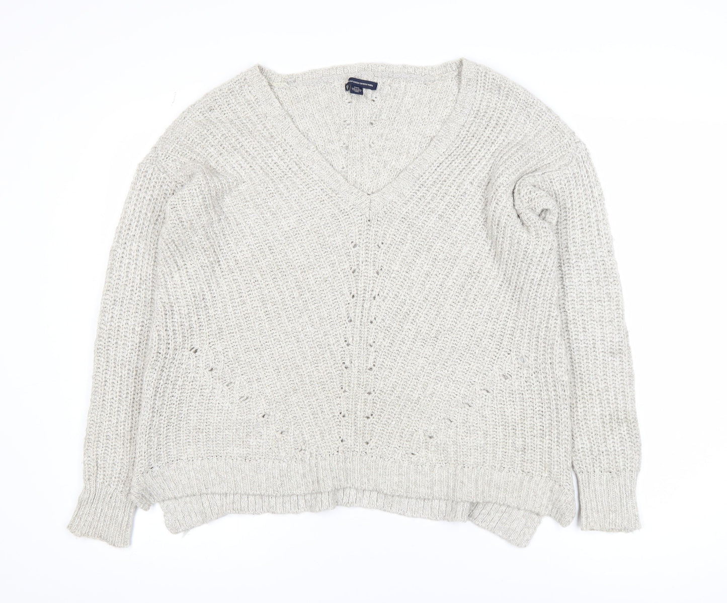 American Eagle Outfitters Women's Beige M Chunky Knit V-Neck Jumper