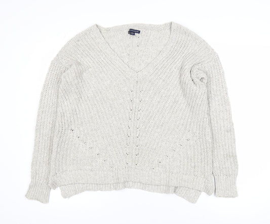 American Eagle Outfitters Women's Beige M Chunky Knit V-Neck Jumper