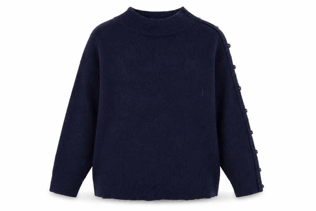 Monsoon Women’s Blue Mock Neck Button Detail Knit Jumper Size L