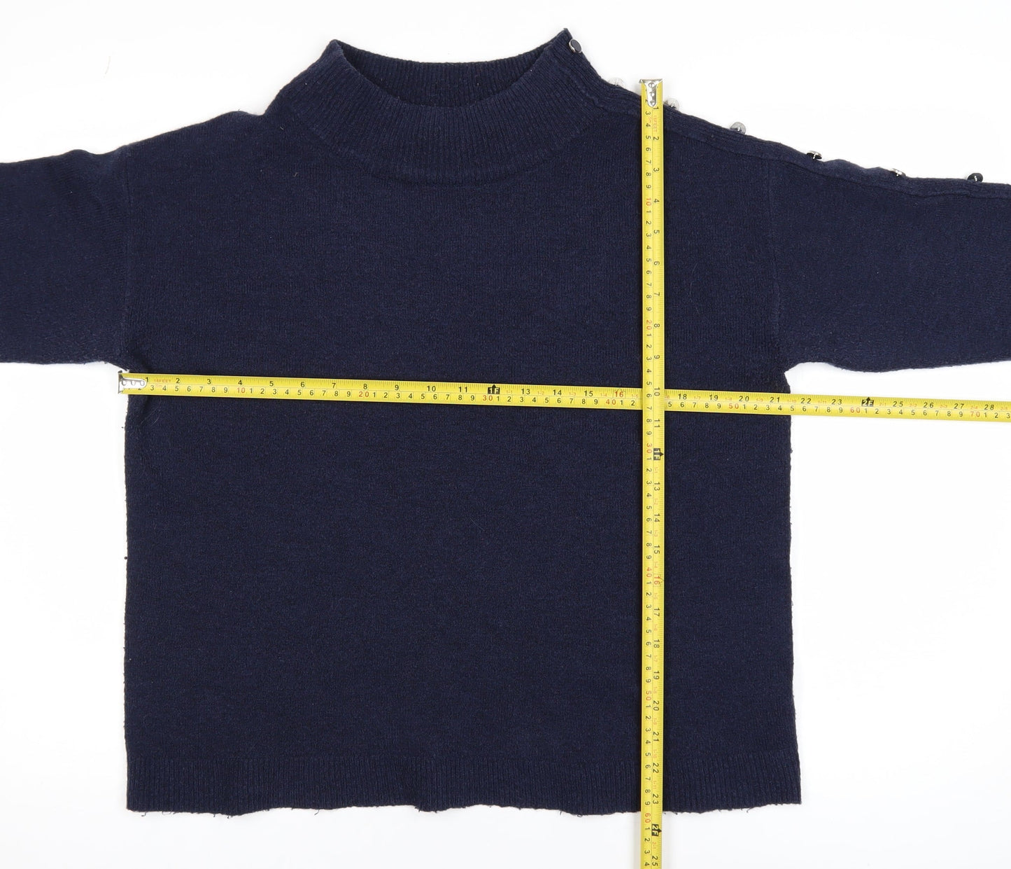 Monsoon Women’s Blue Mock Neck Button Detail Knit Jumper Size L