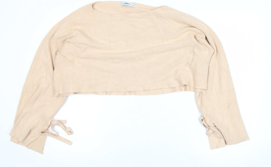 Zara Women Beige Knit Cropped Pullover Jumper Size 14