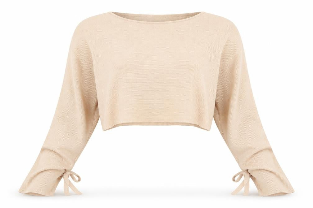 Zara Women Beige Knit Cropped Pullover Jumper Size 14