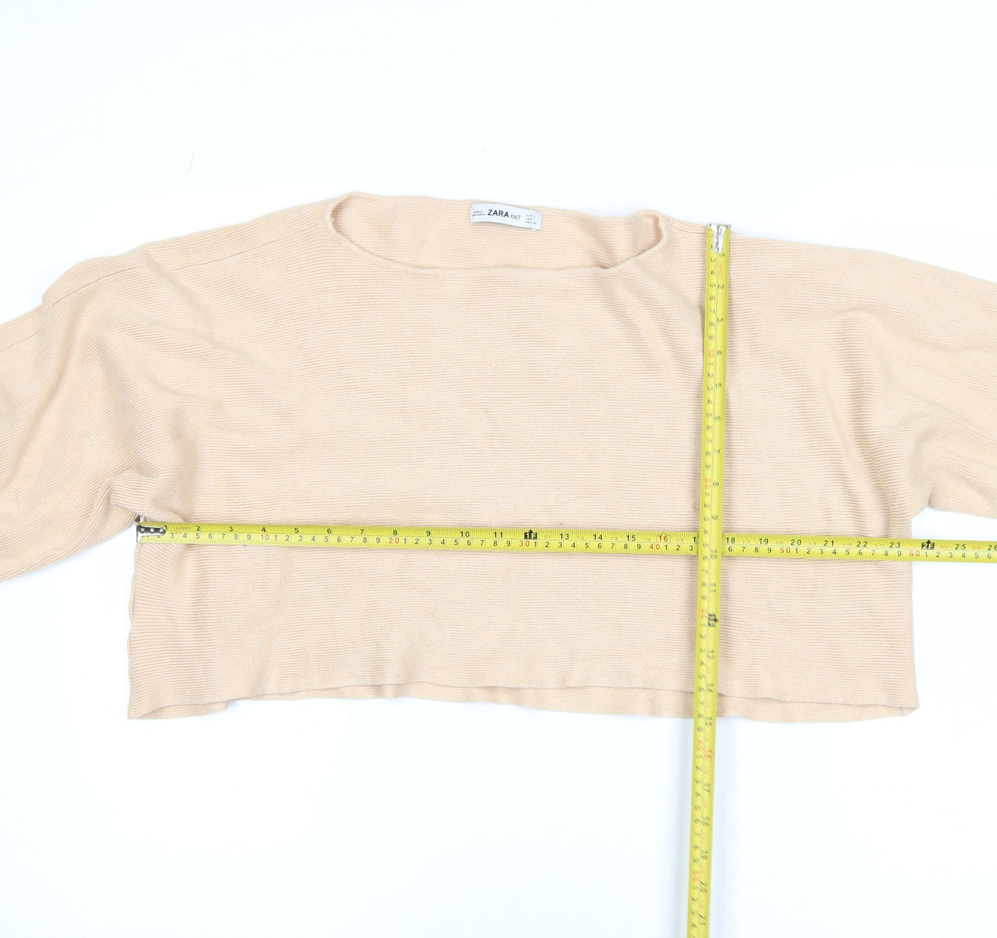 Zara Women Beige Knit Cropped Pullover Jumper Size 14