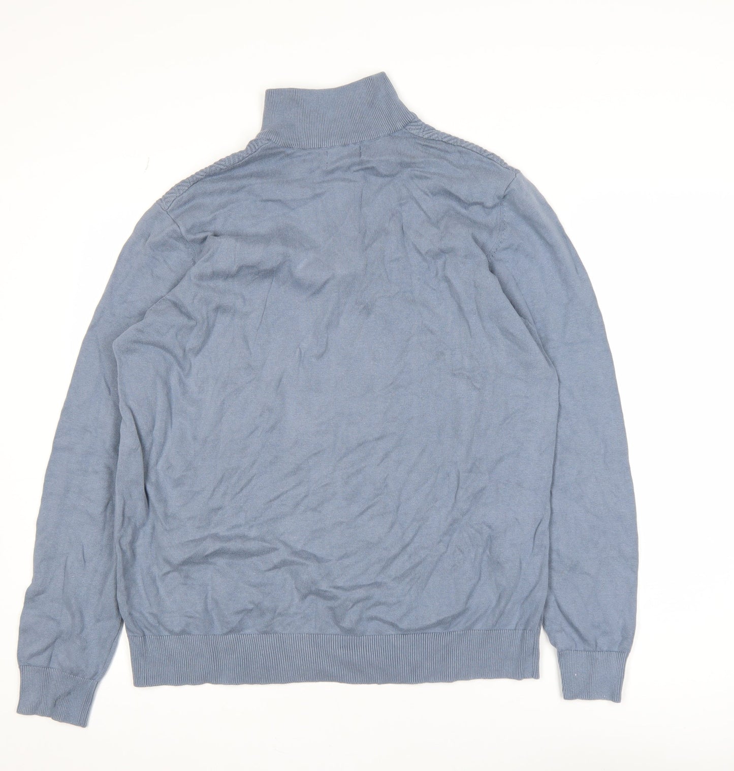 Burton Menswear Blue XL High Neck Half Zip Cotton Jumper