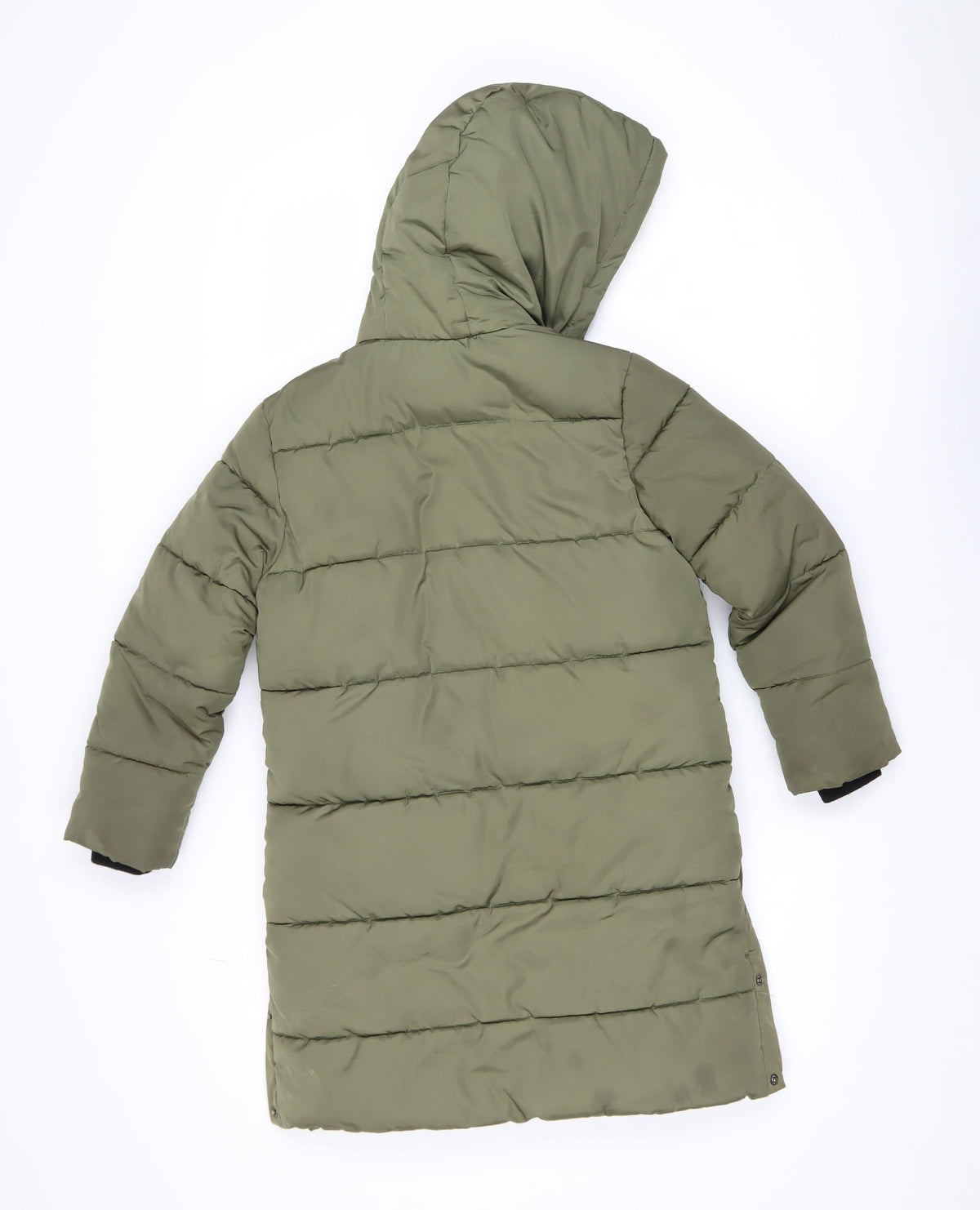 F&F Girls Green Hooded Long Puffer Coat 7-8 Years Winter Quilted Jacket