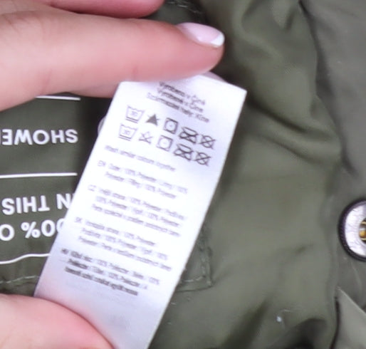 F&F Girls Green Hooded Long Puffer Coat 7-8 Years Winter Quilted Jacket