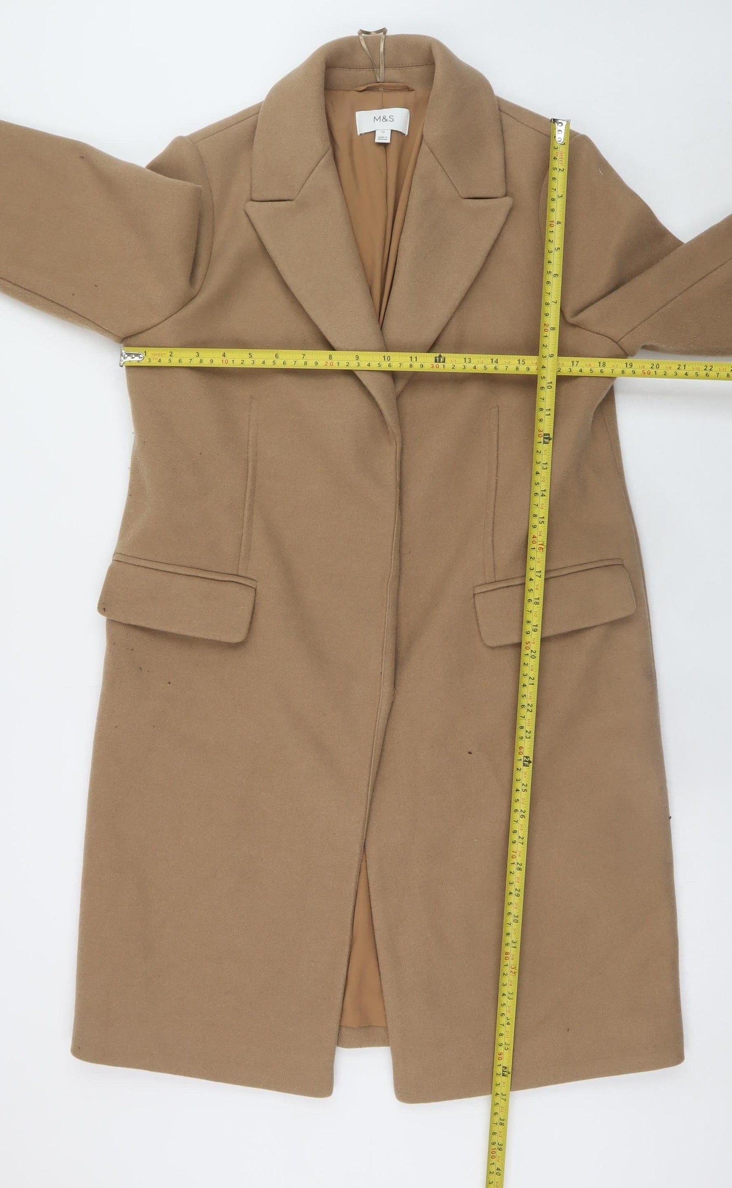 Marks and Spencer Women’s Beige Long Overcoat Size 12 Classic Style