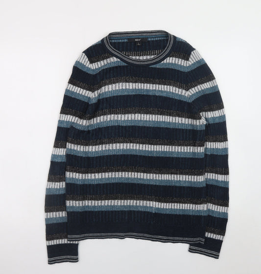 Next Women’s Blue Striped Acrylic Jumper L Crew Neck Long Sleeve