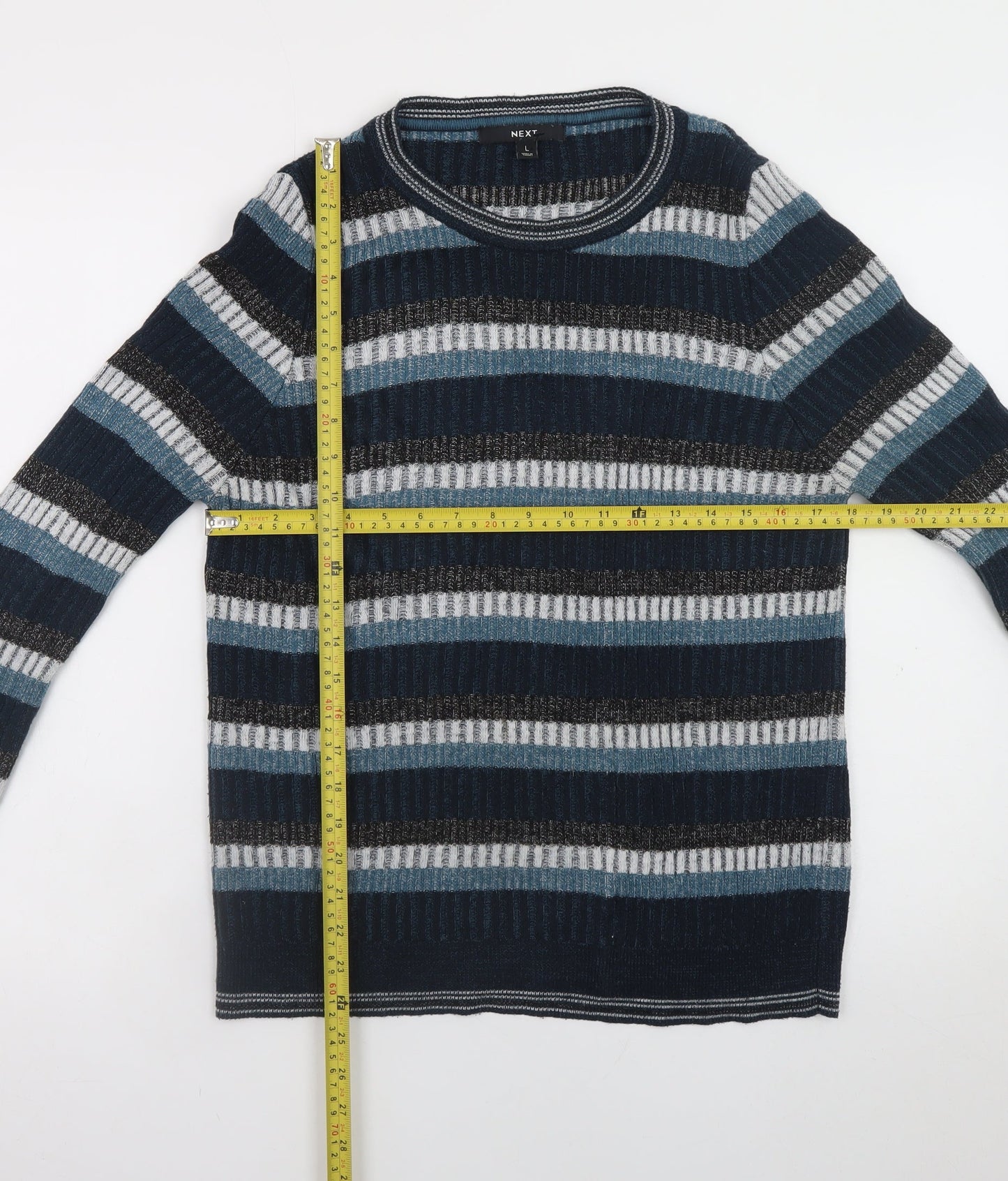 Next Women’s Blue Striped Acrylic Jumper L Crew Neck Long Sleeve