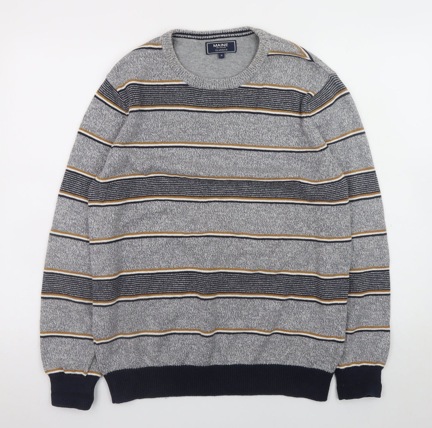 Maine New England Men’s Grey Striped Cotton Pullover Jumper M