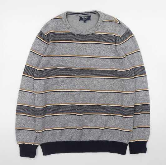 Maine New England Men’s Grey Striped Cotton Pullover Jumper M