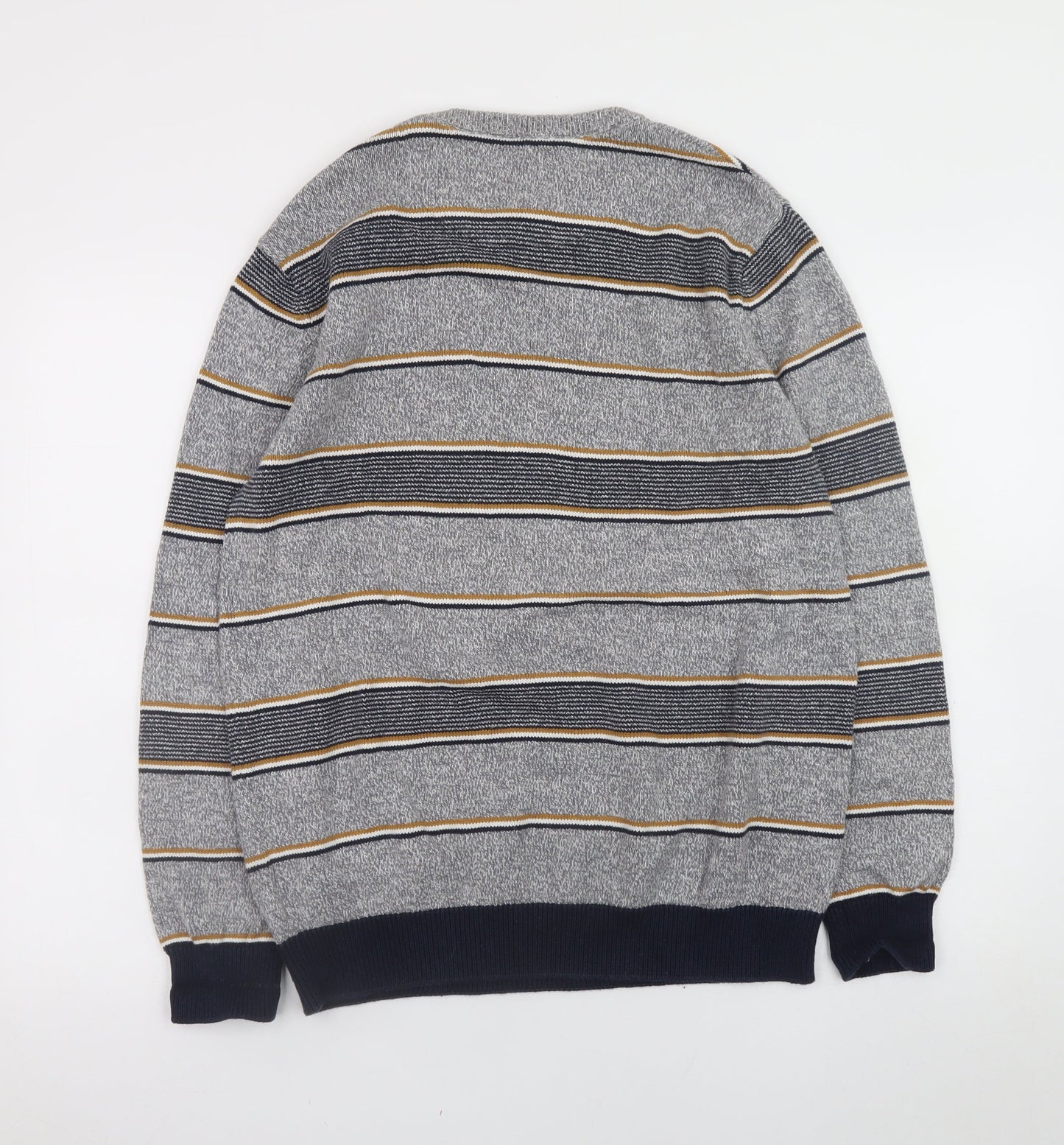 Maine New England Men’s Grey Striped Cotton Pullover Jumper M