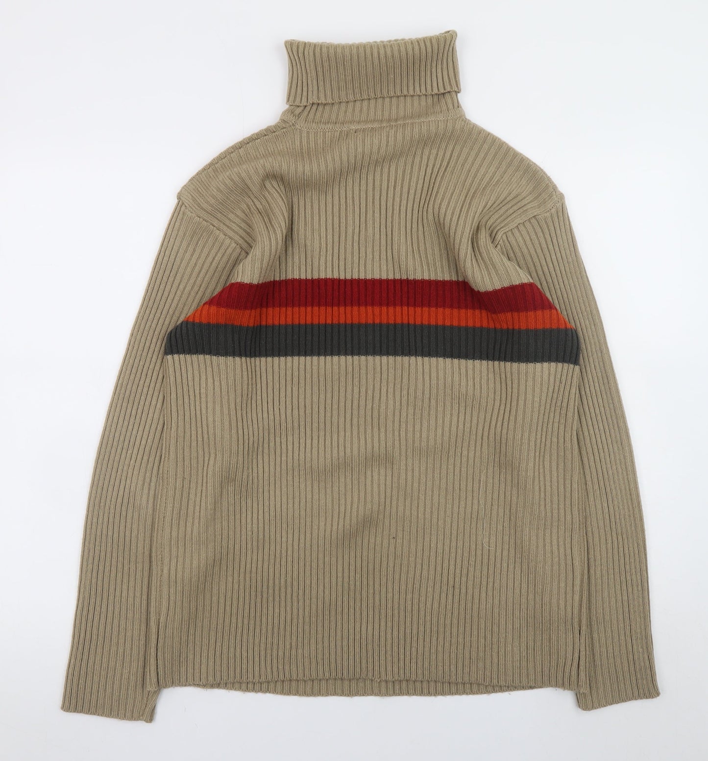 Petroleum Men Beige Striped Roll Neck Pullover Jumper Size L