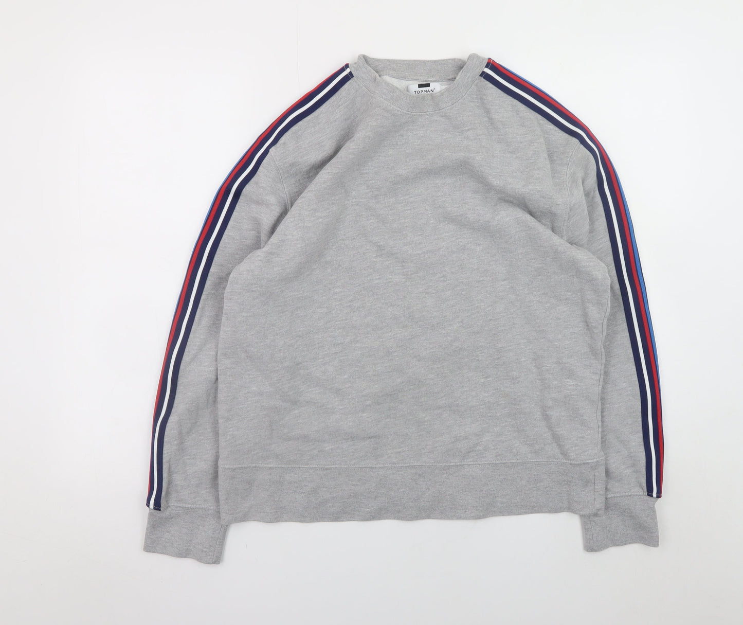 Topman Men’s Grey Striped Sleeve Crew Neck Pullover Sweatshirt Size S