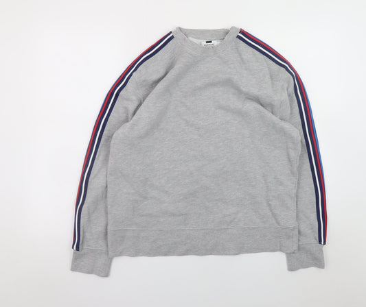 Topman Men’s Grey Striped Sleeve Crew Neck Pullover Sweatshirt Size S