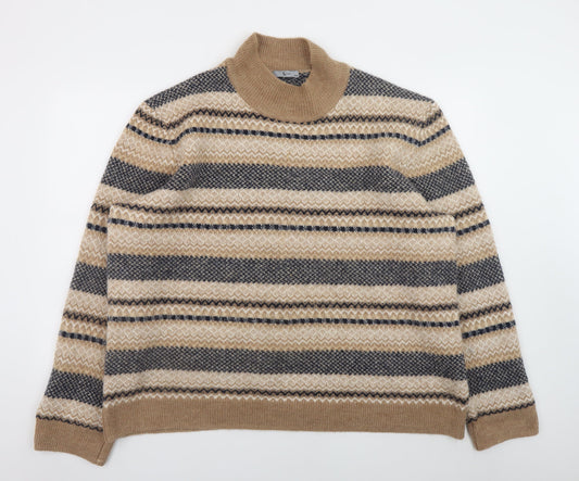 Tu Men’s Beige Fair Isle Roll Neck Jumper 3XL Regular Knit