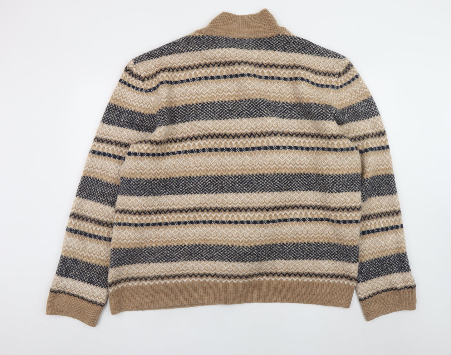 Tu Men’s Beige Fair Isle Roll Neck Jumper 3XL Regular Knit