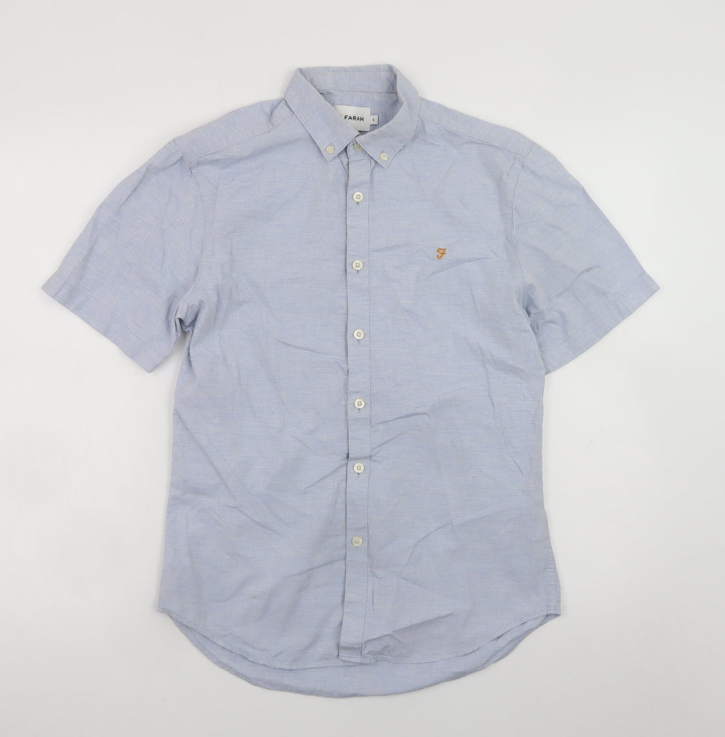 Farah Men's Blue Slim Fit Short Sleeve Button-Up Shirt Size S