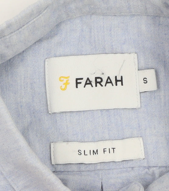 Farah Men's Blue Slim Fit Short Sleeve Button-Up Shirt Size S