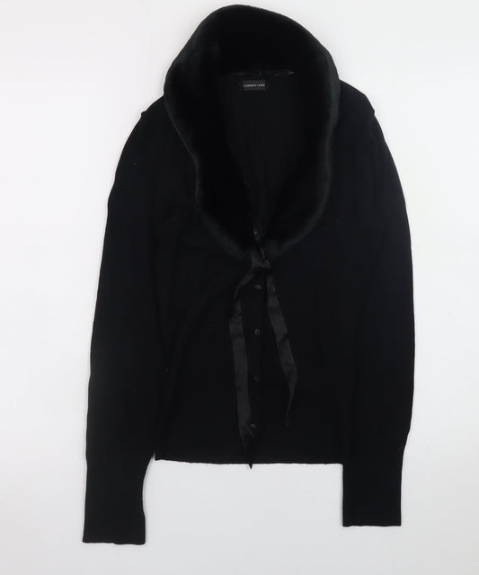 Florence + Fred Womens Black Wrap Button-Up Faux Fur Collar Cardigan Size 8
