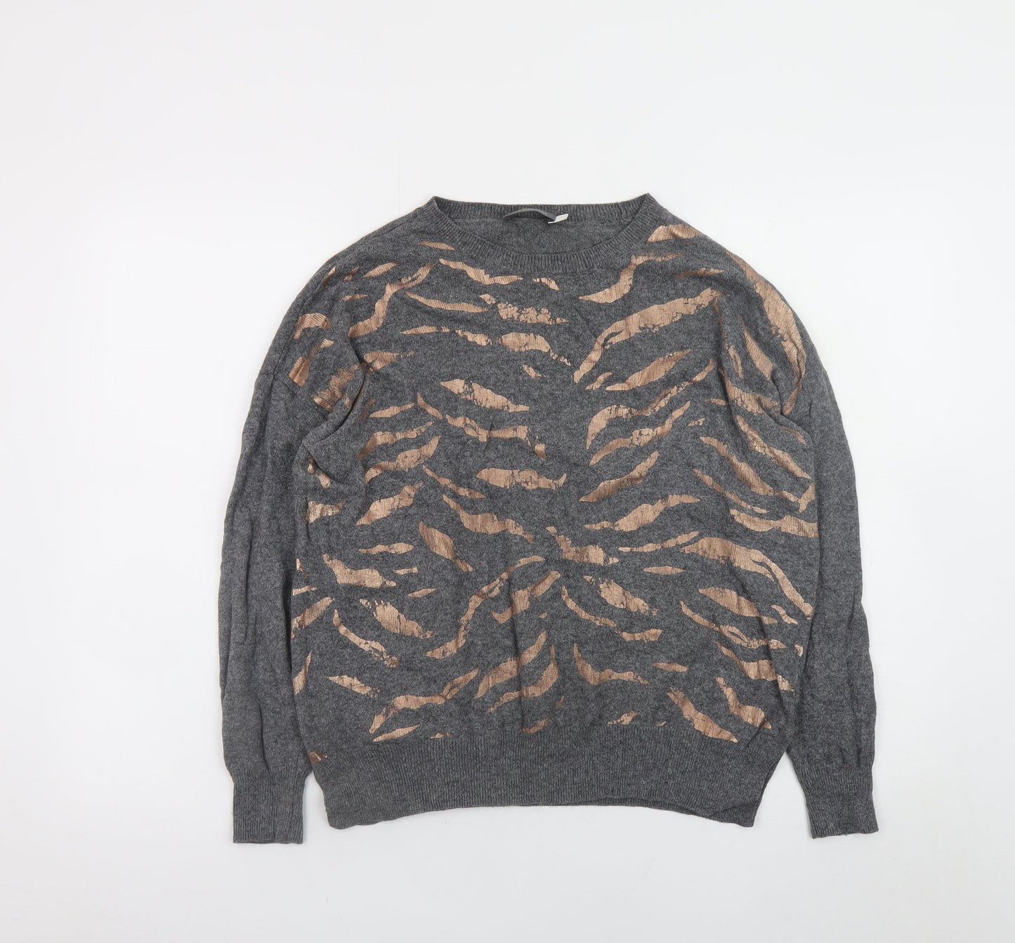 Mint Velvet Womens Grey Animal Print Wool Cashmere Pullover Jumper M