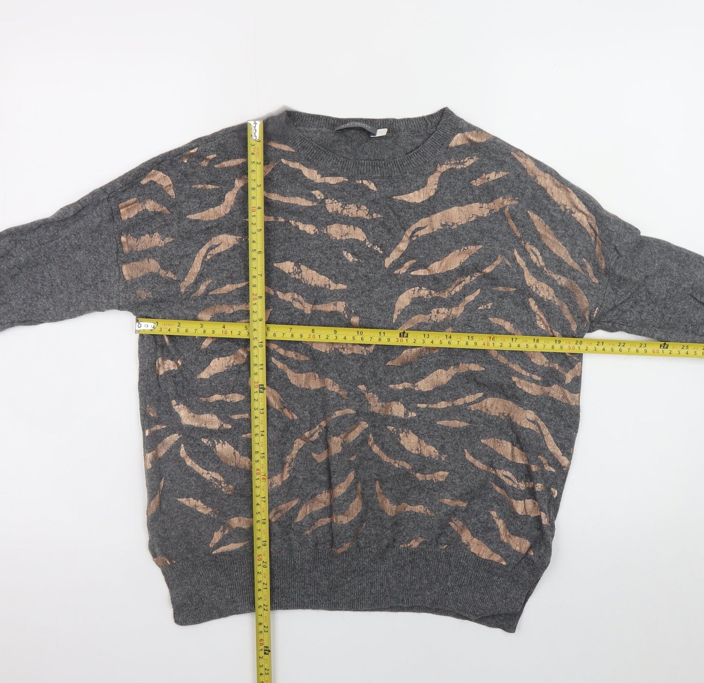 Mint Velvet Womens Grey Animal Print Wool Cashmere Pullover Jumper M